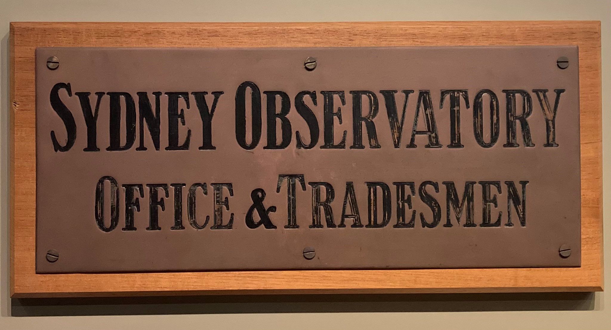 Brass entrance plate "Sydney Observatory Office & Tradesmen"